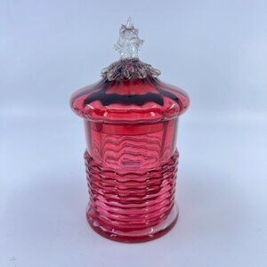 victorian stevens and williams handblown cranberry lidded glass jar with ribbed